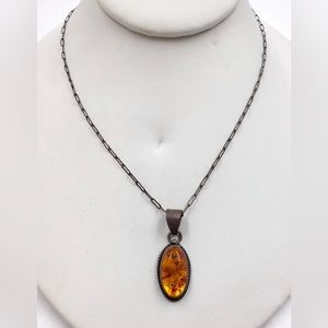 Native American Artist  Lester Jackson  (Navajo) 925  Silver Oval Cabochon Amber